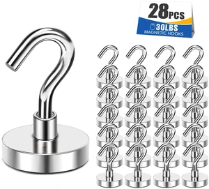 30LB Magnetic Hooks N52 Strong Neodymium Magnets Hook Heavy Duty for Refrigerator Extra Cruise Hook for Kitchen Classroom Workplace Grill 28PCS 30LB Magnetic Hooks N52 Strong Neodymium Magnets Hook Heavy Duty for Refrigerator Extra Cruise Hook for Kitchen Classroom Workplace Grill 28PCS