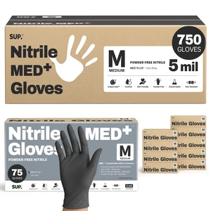 MED+ Black Nitrile Exam Gloves, 5 Mil Disposable Gloves Latex & Powder-Free Medical Food Safe Cooking Glove, 75 or 750 Ct MED+ Black Nitrile Exam Gloves, 5 Mil Disposable Gloves Latex & Powder-Free Medical Food Safe Cooking Glove, 75 or 750 Ct