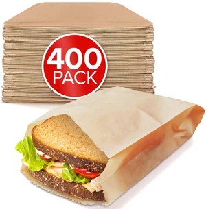 Kraft Brown Sandwich Bags (400 Pack) - Microwavable Unbleached Natural Kraft Paper Bags - Food Grade Grease Resistant Bags for Pastries, Cookies, Snacks - Biodegradable Kraft Brown Sandwich Bags (400 Pack) - Microwavable Unbleached Natural Kraft Paper Bags - Food Grade Grease Resistant Bags for Pastries, Cookies, Snacks - Biodegradable