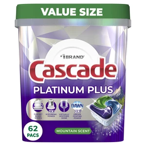 Platinum Plus ActionPacs Dishwasher Detergent Pods, Dishwasher Soap, Cleaning Supplies, Mountain, 62 Count Platinum Plus ActionPacs Dishwasher Detergent Pods, Dishwasher Soap, Cleaning Supplies, Mountain, 62 Count