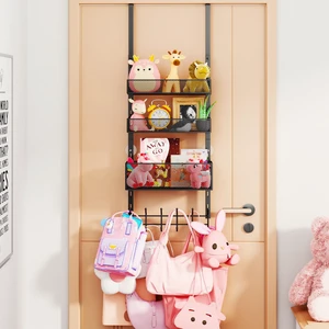 Over The Door Hooks Organizer - 4 Tier Door Coat Rack with 3 Baskets & 12 Hooks, Stainless Steel Towel Hanger for Bedroom, Bathroom, Living Room, Black Over The Door Hooks Organizer - 4 Tier Door Coat Rack with 3 Baskets & 12 Hooks, Stainless Steel Towel Hanger for Bedroom, Bathroom, Living Room, Black