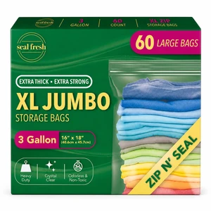 3 Gallon Large Plastic Storage Bags 16" x 18" (60 Count) Reusable XXL Extra Large Clear Jumbo Zip Bags with Sealable Zipper Top For Clothes, Travel, Moving 3 Gallon Large Plastic Storage Bags 16" x 18" (60 Count) Reusable XXL Extra Large Clear Jumbo Zip Bags with Sealable Zipper Top For Clothes, Travel, Moving