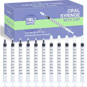 150 Pcs 1ml Syringes with Caps Oral Dispenser Individually Sterile Warpped for Medicine Dropper, Colostrum Collect Feeding Pets, Liquid 150 Pcs 1ml Syringes with Caps Oral Dispenser Individually Sterile Warpped for Medicine Dropper, Colostrum Collect Feeding Pets, Liquid