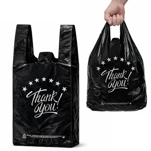 Black Thank you T shirt bag, Grocery shopping bag Reusable and Disposable Supermarket Bag 11''x6''x21'' 200PCS Black Thank you T shirt bag, Grocery shopping bag Reusable and Disposable Supermarket Bag 11''x6''x21'' 200PCS
