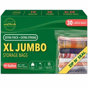 10 Gallon Large Plastic Storage Bags 24" x 24" (30 Count) Reusable XXL Extra Large Clear Jumbo Zip Bags with Sealable Zipper Top For Clothes, Travel, Moving 10 Gallon Large Plastic Storage Bags 24" x 24" (30 Count) Reusable XXL Extra Large Clear Jumbo Zip Bags with Sealable Zipper Top For Clothes, Travel, Moving