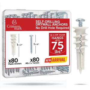 160PCS #8 Self Drilling Drywall Anchors and Screws Assortment Kit #8 x 1-1/4" Superb Wall Anchors Hold Up to 75lbs, No Drill Hole Required for Drywall Screws & Anchors Installation 160PCS #8 Self Drilling Drywall Anchors and Screws Assortment Kit #8 x 1-1/4" Superb Wall Anchors Hold Up to 75lbs, No Drill Hole Required for Drywall Screws & Anchors Installation