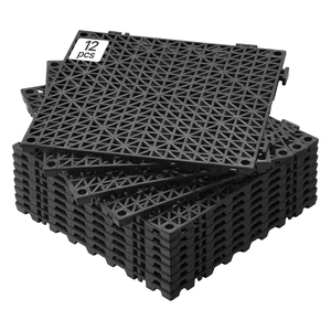 Modular Interlocking Cushion, 12 Pack 12" x 12" Splicing Drainage Mats, Soft PVC Interlocking Drainage Floor Tiles, Non-Slip Drainage Holes for Restroom, Bathroom, Kitchen, Pool, Wet Areas, Blac Modular Interlocking Cushion, 12 Pack 12" x 12" Splicing Drainage Mats, Soft PVC Interlocking Drainage Floor Tiles, Non-Slip Drainage Holes for Restroom, Bathroom, Kitchen, Pool, Wet Areas, Blac