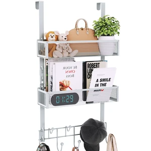 Over The Door Hooks Organizer - 3 Tier Door Hanger with 9 Coat Hooks & 2 Mesh Basket, Back Storage Organizer Hanging Towels for Bathroom, Bedroom, Silver Over The Door Hooks Organizer - 3 Tier Door Hanger with 9 Coat Hooks & 2 Mesh Basket, Back Storage Organizer Hanging Towels for Bathroom, Bedroom, Silver