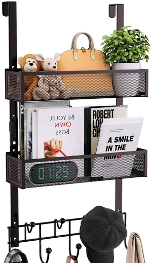 Over The Door Hooks Organizer - 3 Tier Door Hanger with 9 Coat Hooks & 2 Mesh Basket, Back Storage Organizer Hanging Towels for Bathroom, Bedroom, Bronze Over The Door Hooks Organizer - 3 Tier Door Hanger with 9 Coat Hooks & 2 Mesh Basket, Back Storage Organizer Hanging Towels for Bathroom, Bedroom, Bronze