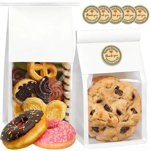 100 Pack White Cookie Bags with Seal, 8.2x3.9x3.1 Inch Tin Tie Tab Lock Bakery Bags with Window Resealable Paper Packaging Bag for Muffin, Candies, Scone, Brownie, Included 50 Thank You Stickers 100 Pack White Cookie Bags with Seal, 8.2x3.9x3.1 Inch Tin Tie Tab Lock Bakery Bags with Window Resealable Paper Packaging Bag for Muffin, Candies, Scone, Brownie, Included 50 Thank You Stickers