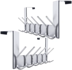 Over The Door Hooks Door Hanger:Over The Door Towel Rack with 6 Hooks for Hanging,Door Coat Hanger Towel Hanger Over Door Coat Rack for Towels,Clothes,Silver,2 Packs Over The Door Hooks Door Hanger:Over The Door Towel Rack with 6 Hooks for Hanging,Door Coat Hanger Towel Hanger Over Door Coat Rack for Towels,Clothes,Silver,2 Packs
