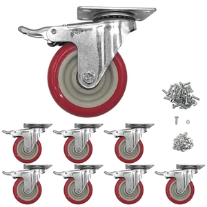 Htudcue 4 Inch Heavy Duty Casters Set of 8, 2200 lbs Per 4 Red Wheels, Dual Locking Swivel Plate Casters with Brakes for Industrial Workbenches & Utility Carts Htudcue 4 Inch Heavy Duty Casters Set of 8, 2200 lbs Per 4 Red Wheels, Dual Locking Swivel Plate Casters with Brakes for Industrial Workbenches & Utility Carts