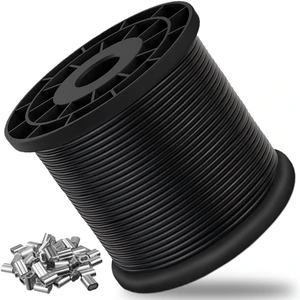 Vinyl Coated Wire Rope 304 Stainless Steel Coated Wire Cable-Black, 1/16" OD to 3/32" x 328FT, with 150 Pcs Crimping Sleeves-Cable for String Lights, Suitable for Clotheslines Vinyl Coated Wire Rope 304 Stainless Steel Coated Wire Cable-Black, 1/16" OD to 3/32" x 328FT, with 150 Pcs Crimping Sleeves-Cable for String Lights, Suitable for Clotheslines