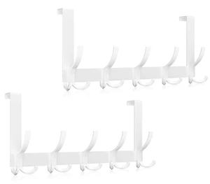 Over The Door Hooks for Hanging, Over The Door Hanger with 5 Triple Coat Hooks, Over The Door Towel Rack for Bathroom, Door Hanger Hooks for Coat, Bags and Hat (White, 2 Pack) Over The Door Hooks for Hanging, Over The Door Hanger with 5 Triple Coat Hooks, Over The Door Towel Rack for Bathroom, Door Hanger Hooks for Coat, Bags and Hat (White, 2 Pack)