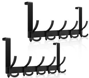 Door Hanger Hook, Over The Door Hooks for Hanging, Over The Door Towel Racks for Bathroom, Over The Door Hanger - 5 Triple Hooks for Towel, Clothes and Hat (Black, 2 Pack), TRI-1P Door Hanger Hook, Over The Door Hooks for Hanging, Over The Door Towel Racks for Bathroom, Over The Door Hanger - 5 Triple Hooks for Towel, Clothes and Hat (Black, 2 Pack), TRI-1P