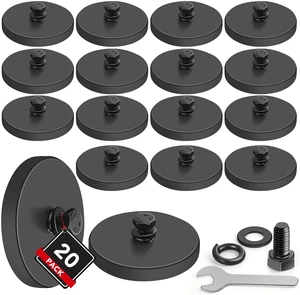 Rubber Coated Magnets, 20 Pack Magnetic Mount Base M5 Studs Wrench Strong Round Magnetic License Plate Holder 30LBS Neodymium Magnet Threaded Heavy Duty for Light Bar, Mirror, Camera, Wall Rubber Coated Magnets, 20 Pack Magnetic Mount Base M5 Studs Wrench Strong Round Magnetic License Plate Holder 30LBS Neodymium Magnet Threaded Heavy Duty for Light Bar, Mirror, Camera, Wall