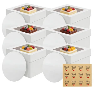 6 Pack Cake Boxes with Window, 12x12x8 Inches, for Wedding Birthday White Tall Cake Box, with 6 Cake Boards, Large Window Top, Disposable Cakes Transport Containers with Lids, for Cookie, Pies 6 Pack Cake Boxes with Window, 12x12x8 Inches, for Wedding Birthday White Tall Cake Box, with 6 Cake Boards, Large Window Top, Disposable Cakes Transport Containers with Lids, for Cookie, Pies
