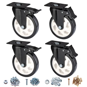 Caster Wheels-5 Inch Swivel Casters Set of 4 Heavy Duty with Brake Locking Industrial Caster with 360 Degree No Noise Polyurethane Wheels, Locking Plate Casters for Furniture - Pack of 4 Caster Wheels-5 Inch Swivel Casters Set of 4 Heavy Duty with Brake Locking Industrial Caster with 360 Degree No Noise Polyurethane Wheels, Locking Plate Casters for Furniture - Pack of 4