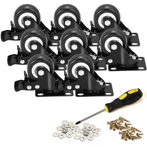 2" Caster Wheels, Heavy Duty Casters with Brake Set of 8 Locking Casters with 360 Degree No Noise Polyurethane (PU) Wheels, Swivel Plate Castors Pack of 8 2" Caster Wheels, Heavy Duty Casters with Brake Set of 8 Locking Casters with 360 Degree No Noise Polyurethane (PU) Wheels, Swivel Plate Castors Pack of 8