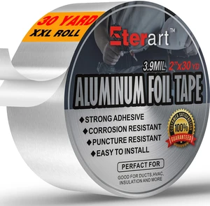 Aluminum Foil Duct Tape, High-Temp Seal for HVAC,2" x 30Yds Heavy Duty, Patching,Air Ducts,Metal Repair, Foamboard,Insulation,Dryer Vent and More,Silver, easy to apply, residue-free Aluminum Foil Duct Tape, High-Temp Seal for HVAC,2" x 30Yds Heavy Duty, Patching,Air Ducts,Metal Repair, Foamboard,Insulation,Dryer Vent and More,Silver, easy to apply, residue-free