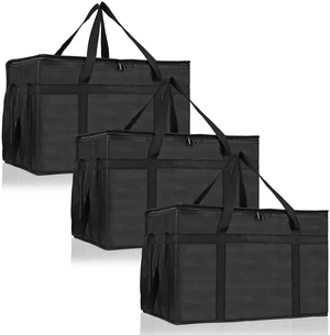 3 Pack Insulated Food Delivery Bag, XXXL Catering Bag for Keep Food Warming Large Capacity & Collapsible, Black Pizza Cooler Bags for Grocery Shopping, Picnics, Takeout, Camping 3 Pack Insulated Food Delivery Bag, XXXL Catering Bag for Keep Food Warming Large Capacity & Collapsible, Black Pizza Cooler Bags for Grocery Shopping, Picnics, Takeout, Camping