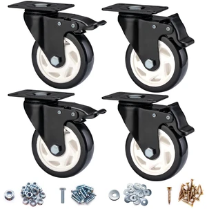 Caster Wheels-4 Inch Swivel Casters Set of 4 Heavy Duty with Brake Locking Industrial Caster with 360 Degree No Noise Polyurethane Wheels, Locking Plate Casters for Furniture - Pack of 4 Caster Wheels-4 Inch Swivel Casters Set of 4 Heavy Duty with Brake Locking Industrial Caster with 360 Degree No Noise Polyurethane Wheels, Locking Plate Casters for Furniture - Pack of 4