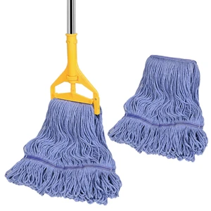 Commercial Mop with Extra Head Replace,63" Heavy Duty Industrial Mop Long Mop Handle Looped-End String Wet Mops for Floor Cleaning for Warehouse, Workshop, Garage, Office, Home (2 Mops Head) Commercial Mop with Extra Head Replace,63" Heavy Duty Industrial Mop Long Mop Handle Looped-End String Wet Mops for Floor Cleaning for Warehouse, Workshop, Garage, Office, Home (2 Mops Head)