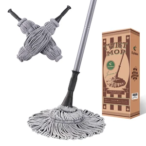 Mop with 2 Reusable Microfiber Heads, Easy Wringing Twist Mop 57.5 inch Long Handle, Wet Mops for Floor Cleaning, Commercial Household Clean Hardwood, Vinyl, Tile and More, Grey Mop with 2 Reusable Microfiber Heads, Easy Wringing Twist Mop 57.5 inch Long Handle, Wet Mops for Floor Cleaning, Commercial Household Clean Hardwood, Vinyl, Tile and More, Grey