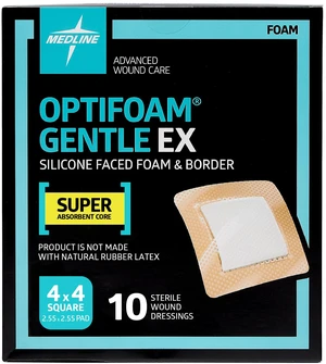 Optifoam Gentle EX Silicone-Faced Bordered Foam Dressing, 4" x 4", 10 Count Optifoam Gentle EX Silicone-Faced Bordered Foam Dressing, 4" x 4", 10 Count