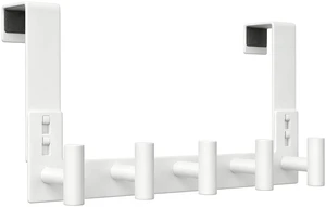 White Stainless Steel Door Hanger for Towel, Heavy Duty Over The Door Hooks for Clothes, Coat (T-Shape, 5 Hook, Fits 1-3/4'' Thick) White Stainless Steel Door Hanger for Towel, Heavy Duty Over The Door Hooks for Clothes, Coat (T-Shape, 5 Hook, Fits 1-3/4'' Thick)