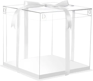 6Pcs Tall Cake Boxes Clear cake Box with Ribbon, 12x12x 10inch,Ideal for Large 10" and 12" Inch Tall Layer Tiered Cakes and Clear Gift Boxes for Wedding Party and Gift Display - White 6Pcs Tall Cake Boxes Clear cake Box with Ribbon, 12x12x 10inch,Ideal for Large 10" and 12" Inch Tall Layer Tiered Cakes and Clear Gift Boxes for Wedding Party and Gift Display - White