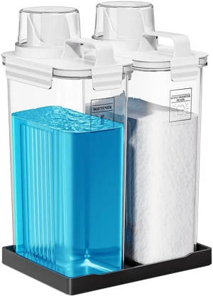 94oz Laundry Detergent Dispenser Container,Soap Dispenser,Black Tray,2 Pack Fabric Softener Dispenser,Liquid Laundry Detergent Organizer for Laundry Room Organization 94oz Laundry Detergent Dispenser Container,Soap Dispenser,Black Tray,2 Pack Fabric Softener Dispenser,Liquid Laundry Detergent Organizer for Laundry Room Organization