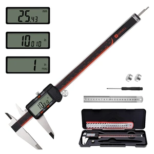 8 Inch Digital Calipers with LCD, Stainless & Auto-Off 8" Stainless Caliper, Large LCD, Inch/Fraction/Millimeter, Auto-Off. Case, 2 Batteries & Ruler. For DIY, Woodworking 8 Inch Digital Calipers with LCD, Stainless & Auto-Off 8" Stainless Caliper, Large LCD, Inch/Fraction/Millimeter, Auto-Off. Case, 2 Batteries & Ruler. For DIY, Woodworking