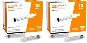 10ml Luer Lock Tip Syringes (No Needle) - Sterile, Individually Wrapped - 100 Syringes (Pack of 2) 10ml Luer Lock Tip Syringes (No Needle) - Sterile, Individually Wrapped - 100 Syringes (Pack of 2)