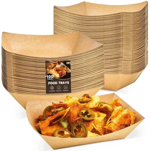 100 Pack 3 Lb Paper Food Trays Disposable, Kraft Paper, Nacho Trays, Food Boats, Taco Holders, Party Serving Baskets, For Hot Dogs Snacks Tacos Fries 100 Pack 3 Lb Paper Food Trays Disposable, Kraft Paper, Nacho Trays, Food Boats, Taco Holders, Party Serving Baskets, For Hot Dogs Snacks Tacos Fries