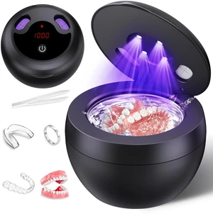 Upgraded Ultrasonic Retainer Cleaner Machine, 48kHz Ultrasonic Dentures Cleaner for Mouth Guards, Braces, Aligner, Toothbrush & Jewelry, 200ML Capacity, Black Upgraded Ultrasonic Retainer Cleaner Machine, 48kHz Ultrasonic Dentures Cleaner for Mouth Guards, Braces, Aligner, Toothbrush & Jewelry, 200ML Capacity, Black
