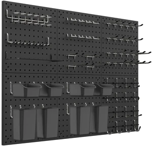 Peg Board Kit, Includes Pegboard and Accessories,with Hooks and Bins,Peg Board Wall Organizer for Office,Ornaments Display,Crafts Organization (129, Black) Peg Board Kit, Includes Pegboard and Accessories,with Hooks and Bins,Peg Board Wall Organizer for Office,Ornaments Display,Crafts Organization (129, Black)