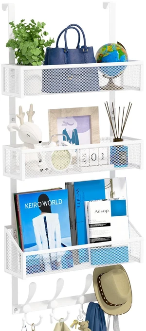 Over The Door Hooks Organizer, Coat Rack Over The Door Storage Hanger Towel Rack, Back of Door Storage Organizer for Bathroom,Bedroom,Kitchen,Office (White, 4-Tier) Over The Door Hooks Organizer, Coat Rack Over The Door Storage Hanger Towel Rack, Back of Door Storage Organizer for Bathroom,Bedroom,Kitchen,Office (White, 4-Tier)