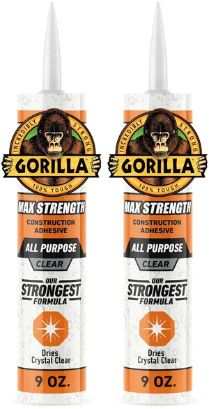 Max Strength Construction Adhesive, Clear Glue, 9 Ounce Cartridge (Pack of 2) - Gap Filling and Waterproof Max Strength Construction Adhesive, Clear Glue, 9 Ounce Cartridge (Pack of 2) - Gap Filling and Waterproof