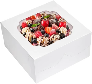 24pcs 12 Inch Cake Boxes, Bakery Containers with Window (12x12x6) Disposable White Containers, Easy to Assemble, 400gsm Thickness Cardboard, Sturdy to Take-out 24pcs 12 Inch Cake Boxes, Bakery Containers with Window (12x12x6) Disposable White Containers, Easy to Assemble, 400gsm Thickness Cardboard, Sturdy to Take-out