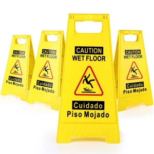 4-Pack Caution Wet Floor Sign,17.5" Height,Bright Yellow Double-Sided Folding A-Shaped Frame Design, Bilingual Caution Message 4-Pack Caution Wet Floor Sign,17.5" Height,Bright Yellow Double-Sided Folding A-Shaped Frame Design, Bilingual Caution Message