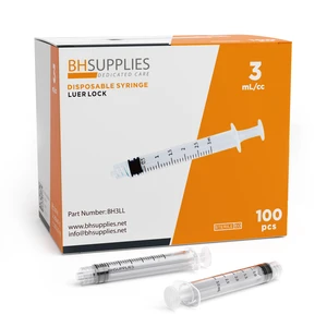 3ml Luer Lock Tip Syringes (No Needle) - Sterile, Individually Wrapped - 100 Syringes 3ml Luer Lock Tip Syringes (No Needle) - Sterile, Individually Wrapped - 100 Syringes