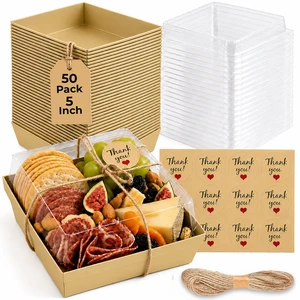 50 Pack 5in Small Charcuterie Boxes with Clear Lids, Mini Paper Containers Disposable Grease-Proof Dessert Packaging, Food Containers For Charcuterie, Bakery, Cookies, Pastry, Cake Slice, Strawberries 50 Pack 5in Small Charcuterie Boxes with Clear Lids, Mini Paper Containers Disposable Grease-Proof Dessert Packaging, Food Containers For Charcuterie, Bakery, Cookies, Pastry, Cake Slice, Strawberries