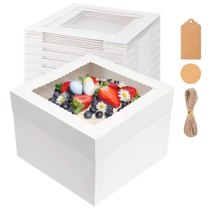 30 Pack Cake Boxes, 12x12x8 Inch White Cake Transport Container 12 inch Tall Cake Box with Stickers, Thick Cardboard, Cake Holder with Clear Window, for Birthday Wedding Party 30 Pack Cake Boxes, 12x12x8 Inch White Cake Transport Container 12 inch Tall Cake Box with Stickers, Thick Cardboard, Cake Holder with Clear Window, for Birthday Wedding Party