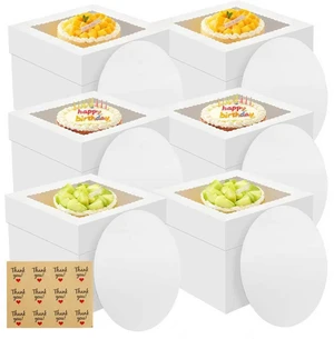 6 Pack Cake Boxes with Window, 10x10x8 Inches, for Wedding Birthday White Tall Cake Box, with 6 Cake Boards, Large Window Top, Disposable Cakes Transport Containers with Lids, for Cookie, Pies 6 Pack Cake Boxes with Window, 10x10x8 Inches, for Wedding Birthday White Tall Cake Box, with 6 Cake Boards, Large Window Top, Disposable Cakes Transport Containers with Lids, for Cookie, Pies