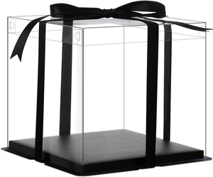 6Pcs Tall Cake Boxes Clear cake Box with Ribbon, 12x12x 10inch,Ideal for Large 10" and 12" Inch Tall Layer Tiered Cakes and Clear Gift Boxes for Wedding Party and Gift Display - Black 6Pcs Tall Cake Boxes Clear cake Box with Ribbon, 12x12x 10inch,Ideal for Large 10" and 12" Inch Tall Layer Tiered Cakes and Clear Gift Boxes for Wedding Party and Gift Display - Black