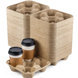 4 Cup Disposable Drink Carrier Trays, 80 Pack Compostable Pulp Fiber Cup Holder for 8-32 oz Cup, Durable to Go Coffee Cup Holders for Delivery Service, Uber Eats 4 Cup Disposable Drink Carrier Trays, 80 Pack Compostable Pulp Fiber Cup Holder for 8-32 oz Cup, Durable to Go Coffee Cup Holders for Delivery Service, Uber Eats