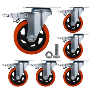 Htudcue 4 Inch Heavy Duty Casters 6 Pack, 3300 lbs Per 6 Orange Wheels, Plate Mount Swivel Casters with Brakes for Heavy Equipment & Tool Cabinets Htudcue 4 Inch Heavy Duty Casters 6 Pack, 3300 lbs Per 6 Orange Wheels, Plate Mount Swivel Casters with Brakes for Heavy Equipment & Tool Cabinets