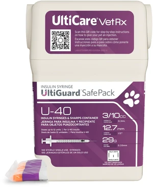 UltiGuard Safe Pack U-40 Pet Insulin Syringes, 3/10cc, 29G x 1/2", 100Ct HU VetRx All-in-One Insulin Syringes and Sharps Container, Works with Any U-40 Strength Insulin for Dogs or Cats; HU UltiGuard Safe Pack U-40 Pet Insulin Syringes, 3/10cc, 29G x 1/2", 100Ct HU VetRx All-in-One Insulin Syringes and Sharps Container, Works with Any U-40 Strength Insulin for Dogs or Cats; HU