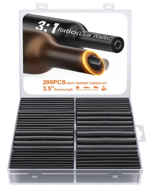 Heat Shrink Tubing Kit 200 PCS, 3.54" Extra-Length, 3:1 Ratio Dual Walled with Strong Adhesive Lined, Marine Grade Shrink Wrap - Industrial Heat-Shrink Tubing -Black Heat Shrink Tubing Kit 200 PCS, 3.54" Extra-Length, 3:1 Ratio Dual Walled with Strong Adhesive Lined, Marine Grade Shrink Wrap - Industrial Heat-Shrink Tubing -Black